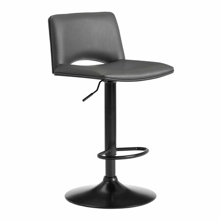 ARMEN LIVING Thierry Adjustable Swivel Gray Faux Leather & Black Metal Bar Stool LCTHBABLGR